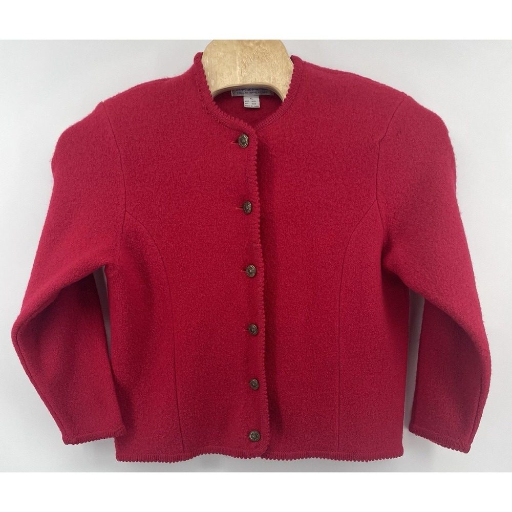 Tally-Ho Cardigan Sweater Womens XL Red 100% Wool Boiled Button Front Classic